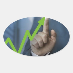 Man waarop het concept "aandelenkoers" is afgebeel ovale sticker