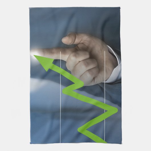 Man waarop het concept "aandelenkoers" is afgebeel theedoek (Verticaal)