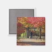 Man Walking Dog in Autumn Park Magneet (Voorkant / Achterkant)