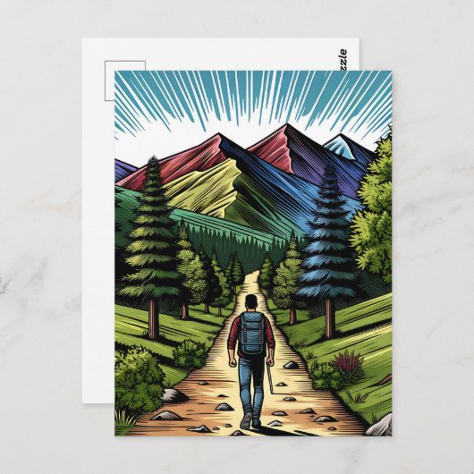 Man Wandelen op de Trails Briefkaart (Voorkant / Achterkant)