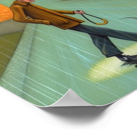 Man wandelende hond in regen poster (Hoek)