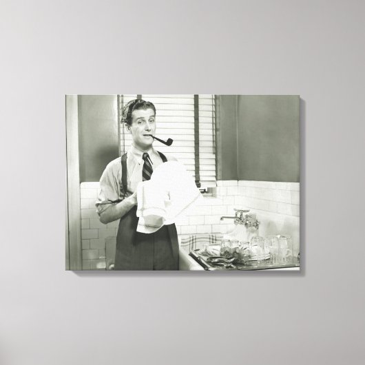 Man Washing Dishes Canvas Afdruk (Voorkant)