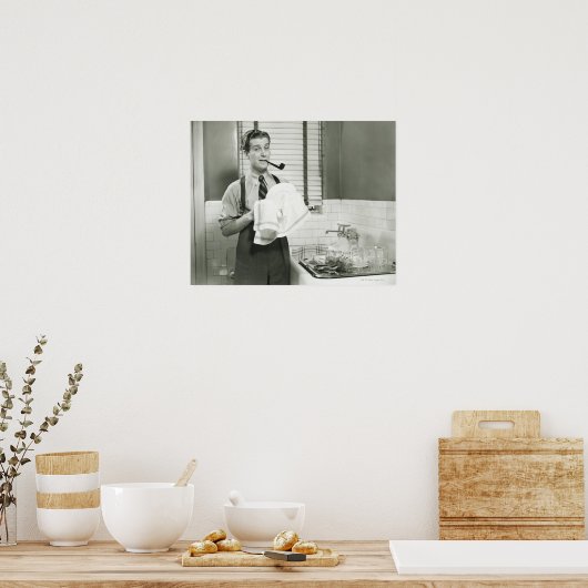 Man Washing Dishes Poster (Keuken)