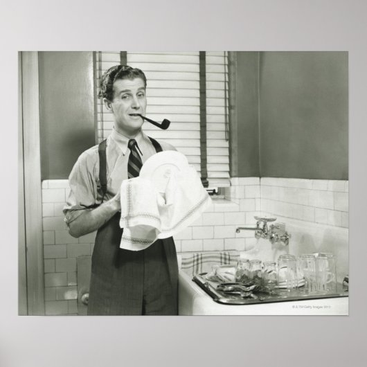 Man Washing Dishes Poster (Voorkant)