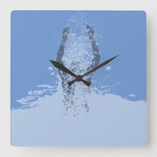 Man water vers, zwart en wit vierkante klok (Voorkant)
