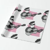 Man Wearing Beret Playing Acoustic Guitar Cadeaupapier (Uitgerold)