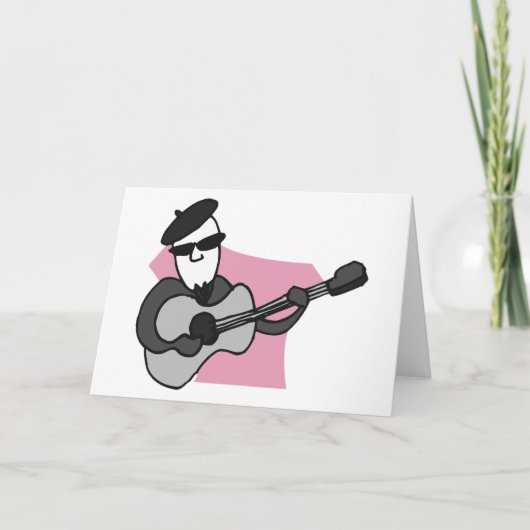 Man Wearing Beret Playing Acoustic Guitar Kaart (Voorkant)