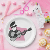 Man Wearing Beret Playing Acoustic Guitar Papieren Bordje (Feest)