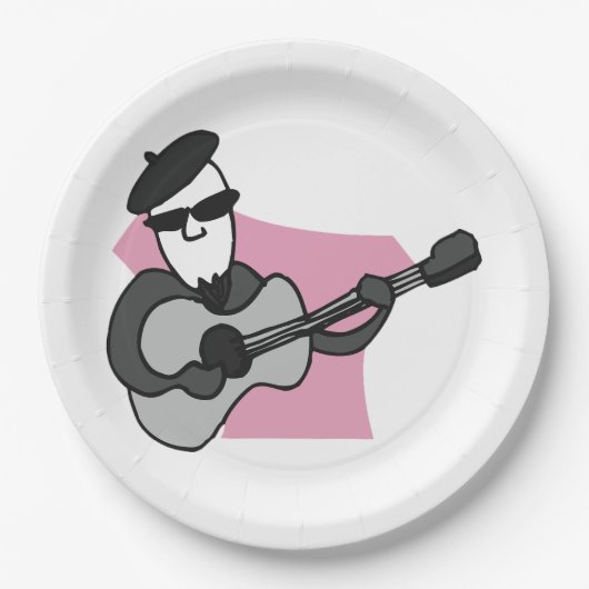 Man Wearing Beret Playing Acoustic Guitar Papieren Bordje (Voorkant)