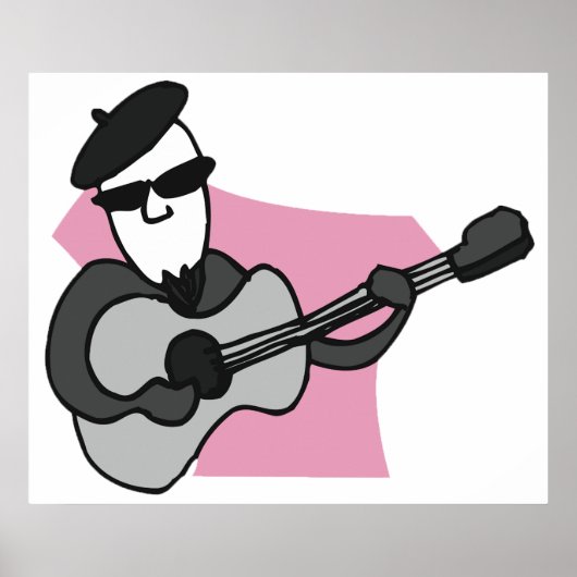 Man Wearing Beret Playing Acoustic Guitar Poster (Voorkant)