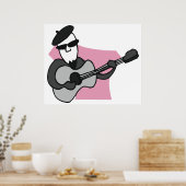Man Wearing Beret Playing Acoustic Guitar Poster (Keuken)