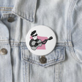 Man Wearing Beret Playing Acoustic Guitar Ronde Button 7,6 Cm (In situ)