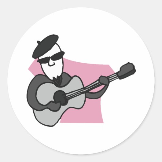 Man Wearing Beret Playing Acoustic Guitar Ronde Sticker (Voorkant)