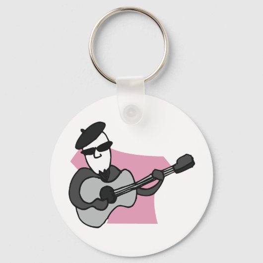 Man Wearing Beret Playing Acoustic Guitar Sleutelhanger (Voorkant)