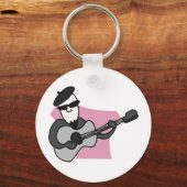 Man Wearing Beret Playing Acoustic Guitar Sleutelhanger (Achterkant)