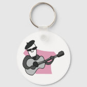 Man Wearing Beret Playing Acoustic Guitar Sleutelhanger (Achterkant)