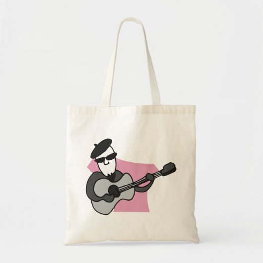 Man Wearing Beret Playing Acoustic Guitar Tote Bag (Voorkant)
