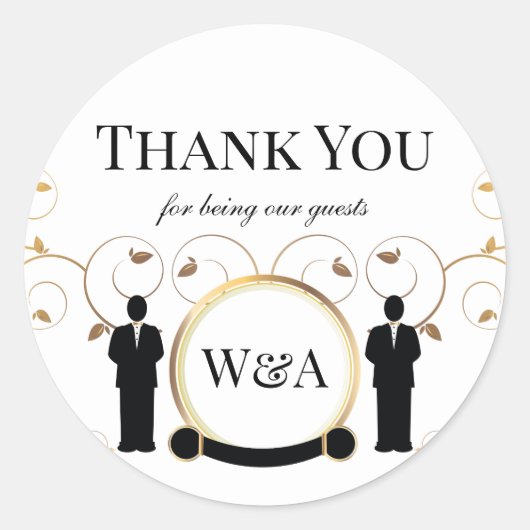 Man Wedding Gold Monogram LGBTQ Ronde Sticker (Voorkant)