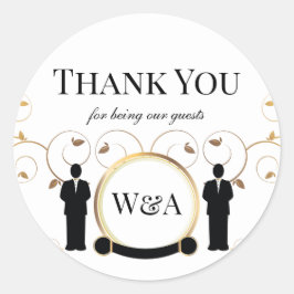 Man Wedding Gold Monogram LGBTQ Ronde Sticker