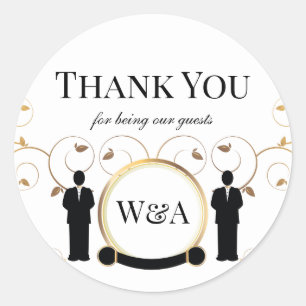 Man Wedding Gold Monogram LGBTQ Ronde Sticker
