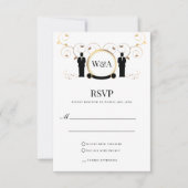 Man Wedding Gold Monogram LGBTQ RSVP Kaartje (Voorkant)