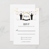 Man Wedding Gold Monogram LGBTQ RSVP Kaartje (Voorkant / Achterkant)