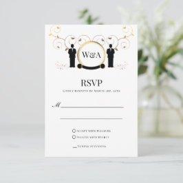 Man Wedding Gold Monogram LGBTQ RSVP Kaartje