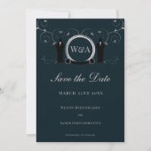 Man Wedding Silver Blue Monogram LGBTQ Save The Date (Voorkant)