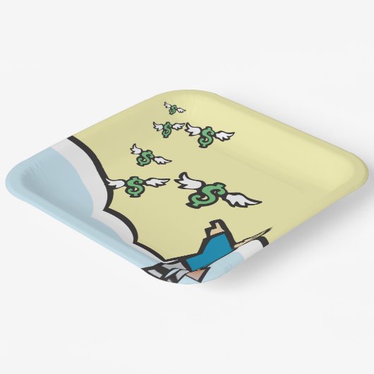 Man wijst met geld met wijn papieren bordje (Gebogen)