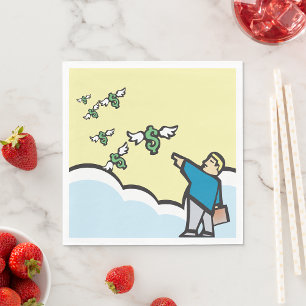 Man wijst met geld met wijn servet