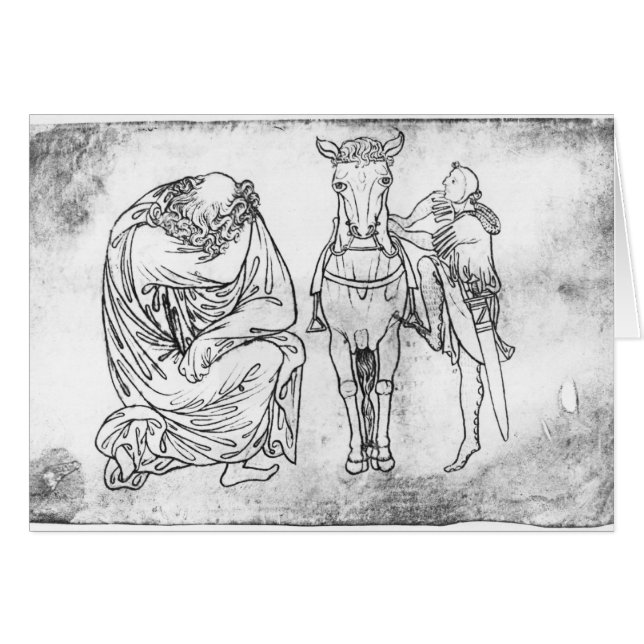 Man zit, Knight zet zijn paard op. (Voorkant Horizontaal)