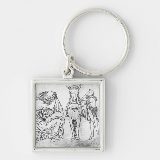 Man zit, Knight zet zijn paard op. Sleutelhanger (Voorkant)