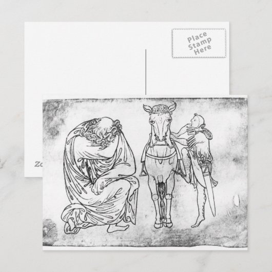 Man zit vast, Knight zet zijn paard op. Briefkaart (Voorkant / Achterkant)