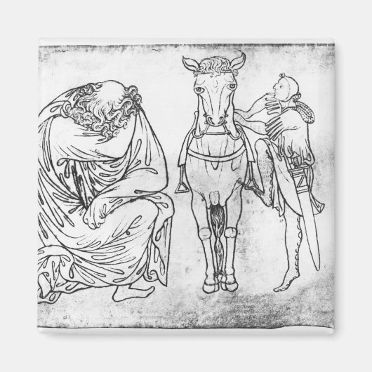 Man zit vast, Knight zet zijn paard op. Magneet (Voorkant)