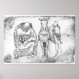 Man zit vast, Knight zet zijn paard op. Poster