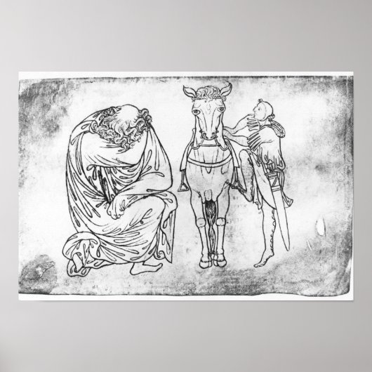 Man zit vast, Knight zet zijn paard op. Poster (Voorkant)