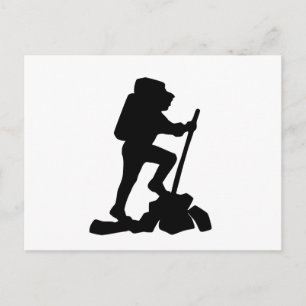 man zwart silhouet met een eenvoudige bergwandelaa briefkaart