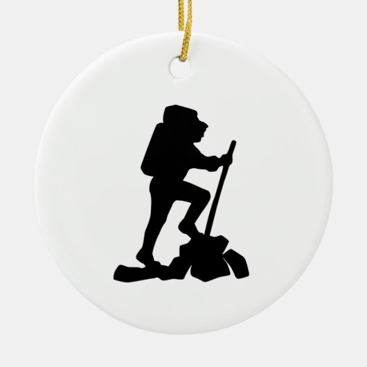man zwart silhouet met een eenvoudige bergwandelaa keramisch ornament (Voorkant)