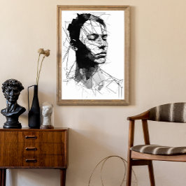 Man zwart-wit lijnkunst poster