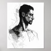 Man zwart-wit lijnkunst poster (Voorkant)