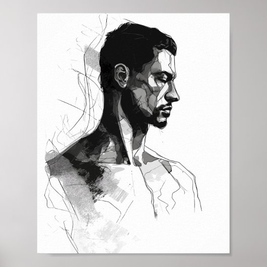 Man zwart-wit lijnkunst poster (Voorkant)
