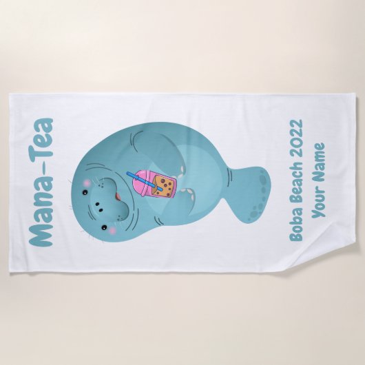Mana-tea Gepersonaliseerde Manatee Boba Tea-keuken Strandlaken (Voorkant)