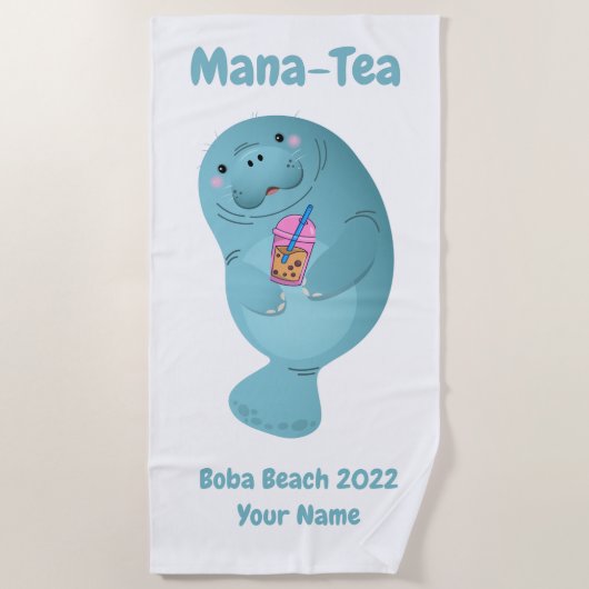 Mana-tea Gepersonaliseerde Manatee Boba Tea-keuken Strandlaken (Voorkant)