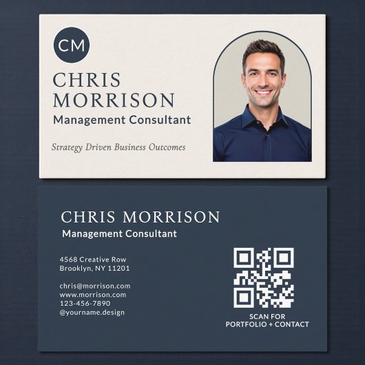 Management Consultant Photo QR Code Navy Blue Visitekaartje