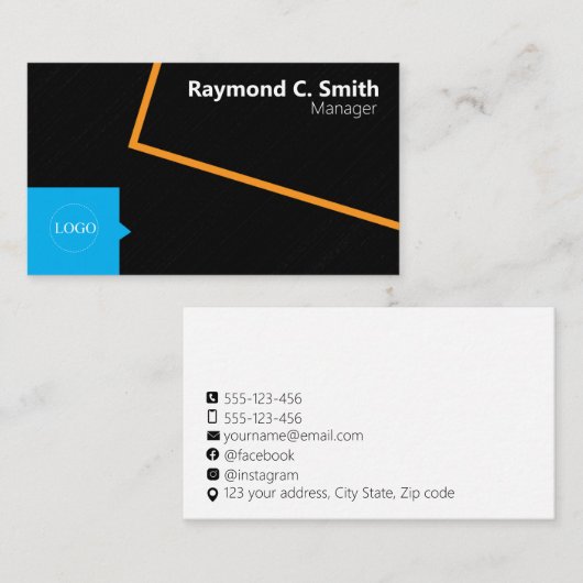 Manager Elegant Professioneel Zwart, Blauw, Geel Visitekaartje (Voorkant / Achterkant)
