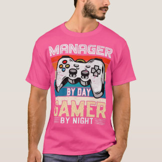 Manager-op-dag-gamer, nachtelijke videogames-venti t-shirt