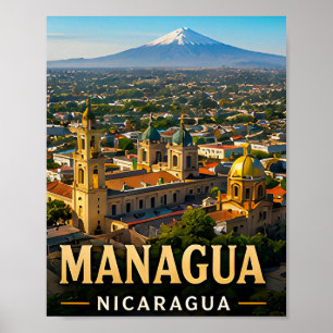 Managua-vulkanen en meeroever-schoonheid poster