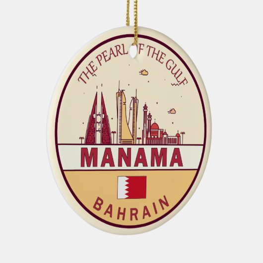 Manama Bahrain City Skyline Embleem Keramisch Ornament (Rechts)