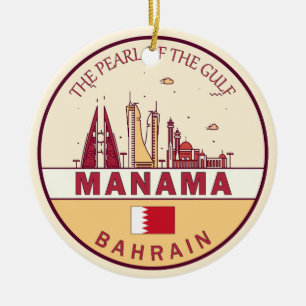 Manama Bahrain City Skyline Embleem Keramisch Ornament
