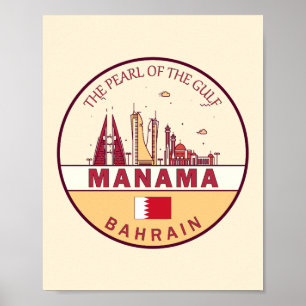 Manama Bahrain City Skyline Embleem Poster